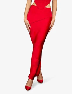 Colette Fitted Satin Midi Skirt -Ted Bakee Fashion Shop R04009219 SCARLET ALT02