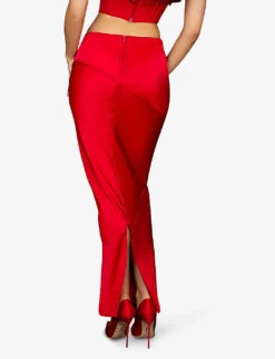 Colette Fitted Satin Midi Skirt -Ted Bakee Fashion Shop R04009219 SCARLET ALT03