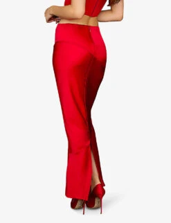 Colette Fitted Satin Midi Skirt -Ted Bakee Fashion Shop R04009219 SCARLET ALT04
