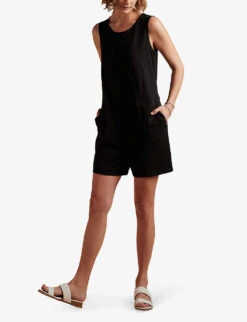 Button-fastened Relaxed-fit Cotton-blend Playsuit -Ted Bakee Fashion Shop R04010733 BLACK ALT02