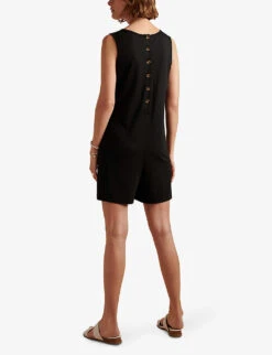 Button-fastened Relaxed-fit Cotton-blend Playsuit -Ted Bakee Fashion Shop R04010733 BLACK ALT03