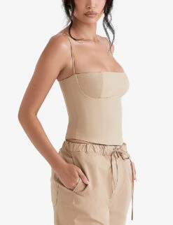 Audette Panelled Cotton Corset Top -Ted Bakee Fashion Shop R04011092 CAMEL ALT02