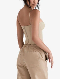 Audette Panelled Cotton Corset Top -Ted Bakee Fashion Shop R04011092 CAMEL ALT03