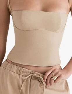 Audette Panelled Cotton Corset Top -Ted Bakee Fashion Shop R04011092 CAMEL ALT04
