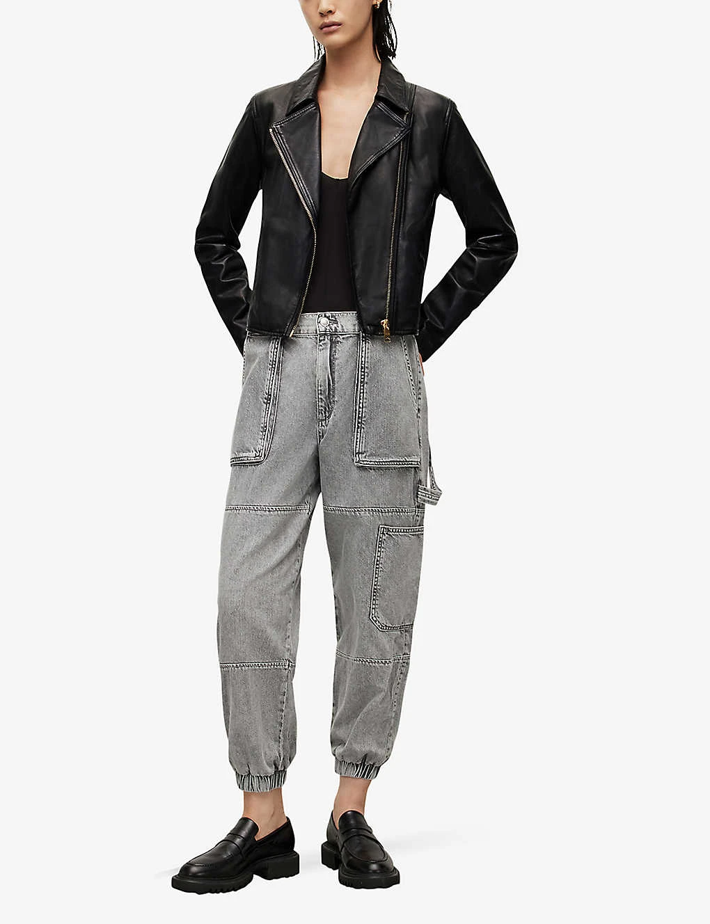 AllSaints Vela Cropped Leather Biker Jacket 2 AllSaints Vela Cropped Leather Biker Jacket - Image 2