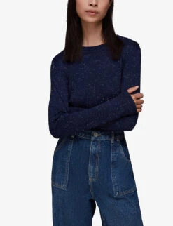 Whistles Annie Metallic-weave Woven Top -Ted Bakee Fashion Shop R04012227 NAVY ALT02