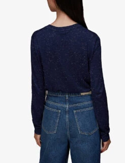 Whistles Annie Metallic-weave Woven Top -Ted Bakee Fashion Shop R04012227 NAVY ALT03