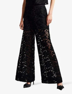 Ted Baker Claudya Semi-sheer Wide-leg Devoré Velvet Trousers -Ted Bakee Fashion Shop R04031924 BLACK ALT02
