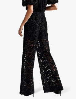 Ted Baker Claudya Semi-sheer Wide-leg Devoré Velvet Trousers -Ted Bakee Fashion Shop R04031924 BLACK ALT03
