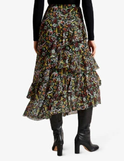 Ted Baker Rianah Tiered Asymmetric Recycled-polyester Midi Skirt -Ted Bakee Fashion Shop R04031946 BLACK ALT02