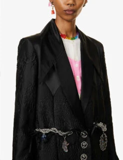 Attar Chain-embellished Cotton-blend Coat 12 Attar Chain-embellished Cotton-blend Coat -Ted Bakee Fashion Shop R04058966 BLACK ALT05