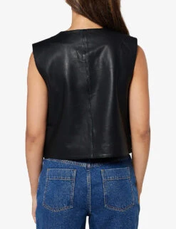 Genesis Sleeveless Leather Waistcoat -Ted Bakee Fashion Shop R04061004 BLACK ALT03