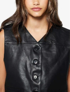 Genesis Sleeveless Leather Waistcoat -Ted Bakee Fashion Shop R04061004 BLACK ALT04