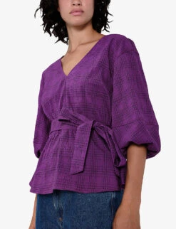 Guava Puff-sleeve Organic Cotton-blend Top -Ted Bakee Fashion Shop R04061046 ORCHIDCHECK ALT02