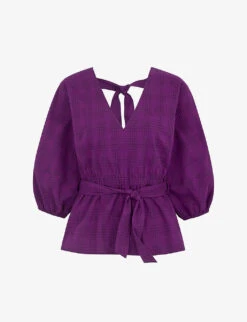 Guava Puff-sleeve Organic Cotton-blend Top