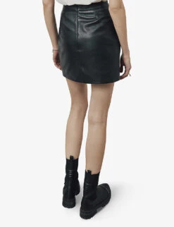 Ikks High-rise Button-detail Leather Mini Skirt 6 Ikks High-rise Button-detail Leather Mini Skirt -Ted Bakee Fashion Shop R04063195 BLACK ALT02