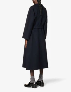 Elisa V-neck Belted Wool Coat -Ted Bakee Fashion Shop R04065197 MIDNIGHTBLUE ALT03