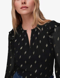 Whistles Metallic-detail Shirred-panel Woven Top -Ted Bakee Fashion Shop R04065888 BLACK ALT02
