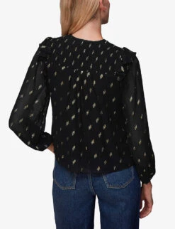 Whistles Metallic-detail Shirred-panel Woven Top -Ted Bakee Fashion Shop R04065888 BLACK ALT03