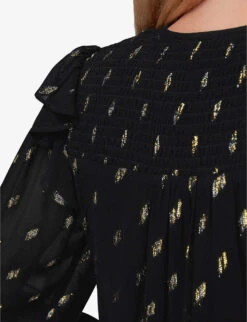 Whistles Metallic-detail Shirred-panel Woven Top -Ted Bakee Fashion Shop R04065888 BLACK ALT04