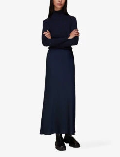 Whistles Bias-cut Satin Recycled-polyester Midi Skirt -Ted Bakee Fashion Shop R04067966 NAVY ALT02