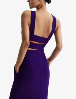 Reiss Maisie Cut-out V-neck Cropped Wool Top -Ted Bakee Fashion Shop R04068140 PURPLE ALT03