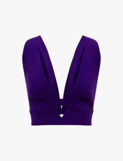 Reiss Maisie Cut-out V-neck Cropped Wool Top