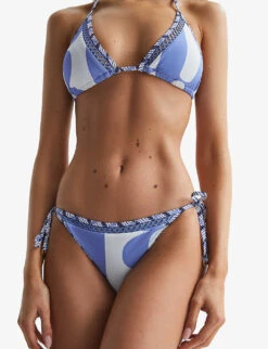 Reiss Sheereen Graphic-print Side-tie Recycled-nylon Bikini Bottoms -Ted Bakee Fashion Shop R04068286 BLUEPRINT ALT02