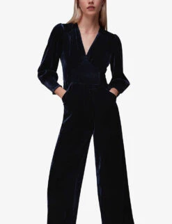 Whistles Puff-sleeve Woven Jumpsuit 8 Whistles Puff-sleeve Woven Jumpsuit -Ted Bakee Fashion Shop R04068735 NAVY ALT02