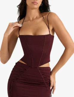 Chantelle Satin Corset Top -Ted Bakee Fashion Shop R04069843 WINE ALT02