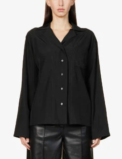 Loewe Anagram Logo-embroidered Silk Pyjama Top -Ted Bakee Fashion Shop R04071264 BLACK ALT02