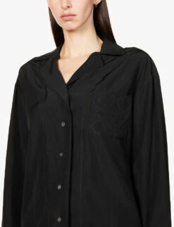 Loewe Anagram Logo-embroidered Silk Pyjama Top -Ted Bakee Fashion Shop R04071264 BLACK ALT04
