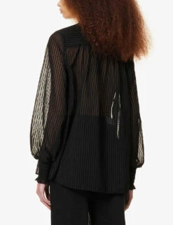 ME AND EM Striped Semi-sheer Crepe Shirt -Ted Bakee Fashion Shop R04071635 BLACK ALT03