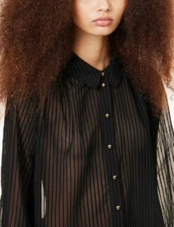 ME AND EM Striped Semi-sheer Crepe Shirt -Ted Bakee Fashion Shop R04071635 BLACK ALT04