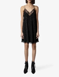 Zadig & Voltaire Risty Star-embellished Woven Slip Dress -Ted Bakee Fashion Shop R04074038 NOIR ALT02