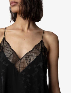 Zadig & Voltaire Risty Star-embellished Woven Slip Dress -Ted Bakee Fashion Shop R04074038 NOIR ALT04