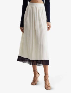 Reiss Osti Colour-block Pleated Woven Midi Skirt -Ted Bakee Fashion Shop R04075236 WHITE ALT02