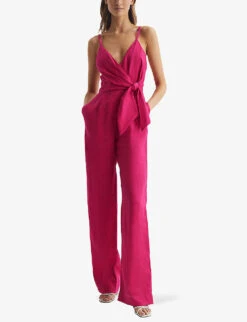 Reiss Emila Chain-embellished Linen Jumpsuit -Ted Bakee Fashion Shop R04075256 PINK ALT02