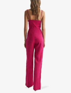 Reiss Emila Chain-embellished Linen Jumpsuit -Ted Bakee Fashion Shop R04075256 PINK ALT03