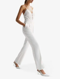 Reiss Cora Lace-bodice Stretch-woven Jumpsuit -Ted Bakee Fashion Shop R04075258 IVORY ALT02