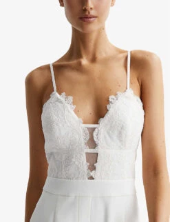 Reiss Cora Lace-bodice Stretch-woven Jumpsuit -Ted Bakee Fashion Shop R04075258 IVORY ALT04