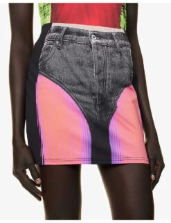Y/Project X Jean Paul Gaultier Trompe L'Oeil Graphic-print Stretch-woven Mini Skirt 10 Y/Project X Jean Paul Gaultier Trompe L'Oeil Graphic-print Stretch-woven Mini Skirt -Ted Bakee Fashion Shop R04075901 BLACKPINK ALT04