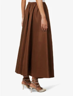 Valentino Flared-hem Drawstring-waist Silk Maxi Skirt -Ted Bakee Fashion Shop R04076035 CHESTNUTCREAM ALT03