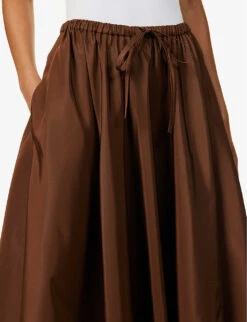 Valentino Flared-hem Drawstring-waist Silk Maxi Skirt -Ted Bakee Fashion Shop R04076035 CHESTNUTCREAM ALT04