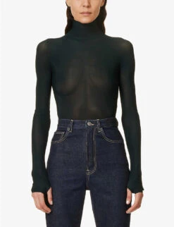 ALAIA Sheer Slim-fit Stretch-woven Body -Ted Bakee Fashion Shop R04076349 VERTFONCE ALT02