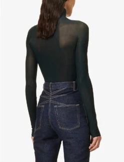 ALAIA Sheer Slim-fit Stretch-woven Body -Ted Bakee Fashion Shop R04076349 VERTFONCE ALT03