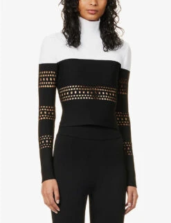 ALAIA Vienne High-neck Knitted Jumper -Ted Bakee Fashion Shop R04076411 NOIRBLANC ALT02