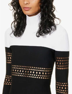 ALAIA Vienne High-neck Knitted Jumper -Ted Bakee Fashion Shop R04076411 NOIRBLANC ALT04