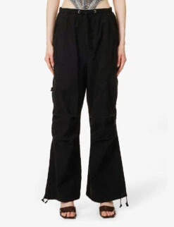 Jaded London Parachute Relaxed-fit Wide-leg High-rise Cotton Trousers -Ted Bakee Fashion Shop R04077326 BLACK ALT02