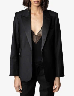 Zadig & Voltaire Venus Woven Blazer -Ted Bakee Fashion Shop R04077992 NOIR ALT02